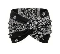 Printed Cross Yoga Headband, Non Slip Soft Fabric Workout Hair Accessories, Wide Boho Non Slip Soft Fabric Workout Hair Accessories (Black, L)