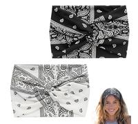 Printed Cross Yoga Headband, Wide Boho Headbands for Women Non Slip Soft Fabric Workout Hair Accessories for Running Fitness Sports(Black+White)