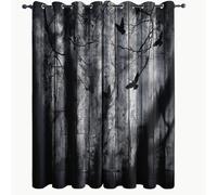 Printed Curtains Eyelet Blackout Dark Art Vines And Birds Soft Thermal Insulated Ring Top 80% Light Blocking Window Drapes Black for Bedroom Living Room W 46" x L 54" (2 Panels)