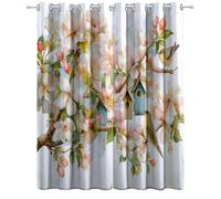 Printed Curtains Eyelet Blackout Room White Hand Drawn Springtime Flowering Branches Cottage, Thermal Insulated Window Drapes for Kids Bedroom Living Room, Curtain 2 Panels W100 x D178 cm
