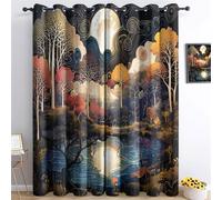 Printed Curtains Eyelet Colorful Magic Forest Light Blocking Window Drapes for Kids Bedroom Living Room W 46" x L 90" (3 Panels) Blocks 85% Light Sound and Heat Reduction for Bedroom Orange Color