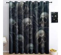 Printed Curtains, Gothic Style Fear Pain Skull 100% Full Blackout Curtain Panels Grey Darkening Thermal Insulated Drapes for Bedroom Living Room Home Decor W 46" x L 90" (2 Panels)