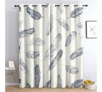 Printed Curtains Simple Feather Pattern W 46" x L 54" (2 Panels) Gray And White, Window Treatment Sets Privacy Light Filter Curtains for Living Room Bedroom