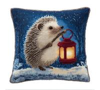 Printed Cushion Covers Cross Stitch Kits, Hedgehog Holding A Retro Lamp 17.7X17.7In(45X45Cm) Diy Needlework Kit Embroidery Pillow Canvas Cushion Stamped Cross Stitch Pillowcase Embroidery Se