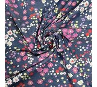 Printed Denim Chambray 100% Cotton Fabric Dressmaking Material Floral 147cm Wide - Half METRE