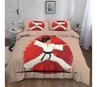 Printed Double Duvet Cover, Karate Woman Image Pattern Print Microfibre Duvet Cover Set Reversible, 3 Pcs Bedding Set with Zipper + 2 Pillowcases 50x75 cm, Light Brown