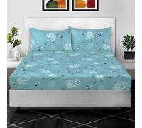 Printed Double Fitted Sheet 100% Egyptian Cotton Floral Design 400 Thread Count - 30cm (12”) Extra Deep Pocket Double Bed Sheet - Soft Luxury Floral Print Bedding (137 x 190 cm)