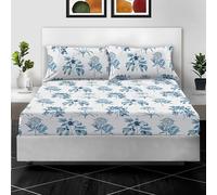 Printed Double Fitted Sheet 100% Egyptian Cotton Floral Design 400 Thread Count - 30cm (12”) Extra Deep Pocket Double Bed Sheet - Soft Luxury Floral Print Bedding (137 x 190 cm)