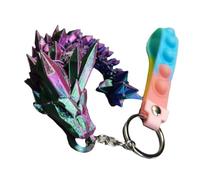 Printed Dragon Key Chain | Dragon Key Chains | Rainbow Colors Articulated Dragon Year Pendants, Dragon Statue Figurine Keyring, Dragon Year Souvenir