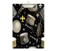 Printed Drum Music Gold and Silver clipboard case Metal Hard Board for Nurses Home Contractor Size 9 x 12.5 Tabla para escribir con Clip