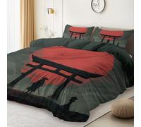 Printed duvet cover 230 x 220 cm,Dark Green Bedding Set Washed Microfiber 3pcs, Mystery Anime Samurai Printed Quilt Cover Sets All Season Bedding Soft And Easy Care