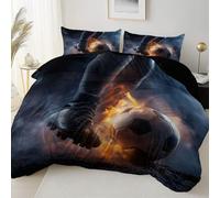 Printed Duvet Cover Black Brushed Microfiber Bedding Sets - Soft Thick Super King Quilt Covers with 2 Pillow Shams, Realism Sports Football Flames Reversible Printed Comforter Cover