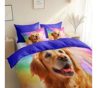 Printed Duvet Cover Cartoon Style Portrait Dog, Ultra Soft Brushed Microfiber Single Size 135 x 200 cm, Comfy Breathable Quilt Cover Noble Purple, With Pillowcases, for All Season