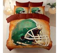 Printed Duvet Cover Chestnut Brown Brushed Microfiber Bedding Sets - Soft Thick Double Quilt Covers with 2 Pillow Shams, Retro Helmet Football Reversible Printed Comforter Cover