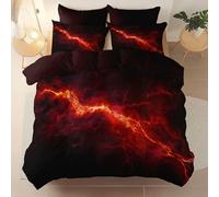 Printed Duvet Cover Dark Red Brushed Microfiber Bedding Sets - Soft Thick King Quilt Covers with 2 Pillow Shams, Fantasy Flames Lightning Reversible Printed Comforter Cover