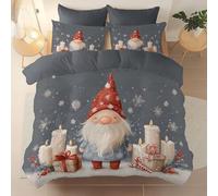 Printed Duvet Cover Grey Brushed Microfiber Bedding Sets - Soft Thick Double Quilt Covers with 2 Pillow Shams, Cartoon Christmas Dwarfs Reversible Printed Comforter Cover