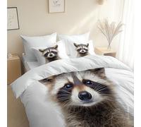 Printed Duvet Cover Hd Portrait Raccoon, Ultra Soft Brushed Microfiber Single Size 135 x 200 cm, Comfy Breathable Quilt Cover White, With Pillowcases, for All Season