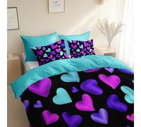 Printed Duvet Cover Love Theme Neon Heart Pattern, Ultra Soft Brushed Microfiber Cot-bed Size 120 x 150 cm, Comfy Breathable Quilt Cover Mint Green, With Pillowcases, for All Season