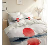 Printed Duvet Cover Minimalism Sunset Over The Lake, Ultra Soft Brushed Microfiber Cot-bed Size 120 x 150 cm, Comfy Breathable Quilt Cover White, With Pillowcases, for All Season