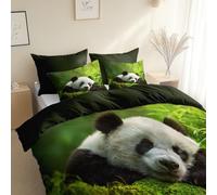 Printed Duvet Cover Photography Style Panda In The Bamboo Forest, Ultra Soft Brushed Microfiber Cot-bed Size 120 x 150 cm, Comfy Breathable Quilt Cover Grey, With Pillowcases, for All Season