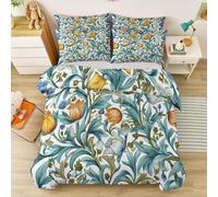 Printed Duvet Cover Set 120 × 150 cm with Pillowcases, William Morris Patterns Retro Soft Microfiber Bedding Set with Zip Closure, Reversible Colorful Patterned Quilt Cover for Bedroom