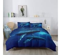 Printed Duvet Cover Set 200 x 200 cmOcean Wave & Whale, Marine Life with 2 Pillowcases, Soft Microfibre Duvet Case with Zipper Closure for Interior Decor EnthusiastsBlue