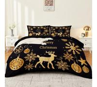 Printed Duvet Cover Set Christmas Golden Snowflakes Deer Cover Bedding Sets - Soft, Gold Black Thick Anti-Allergy 3PCS Quilt Covers with 120 × 150