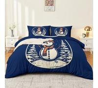 Printed Duvet Cover Set Retro Snowman Christmas Pine Tree Cover Bedding Sets - Soft, Navy Blue Orange Thick Anti-Allergy 3PCS Quilt Covers with 120 × 150