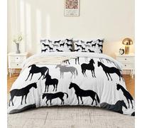 Printed Duvet Cover Set Simple Horse Silhouette Cover Bedding Sets - Soft, Black White Thick Anti-Allergy 3PCS Quilt Covers with 135 × 200