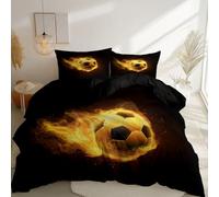 Printed Duvet Cover Sets Football Flame Passion Reversible Bedding Bed Set, Polycotton Quilt Covers, Double Microfiber Duvet Covers with Pillowcases Gold Black