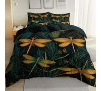 Printed Duvet Cover Sets Peacock Feathers Luxury Reversible Bedding Bed Set, Polycotton Quilt Covers, Super King Microfiber Duvet Covers with Pillowcases Dark Green Golden Orange