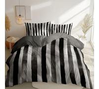 Printed Duvet Cover Sets Simple Black And White Stripes Ink Reversible Bedding Bed Set, Polycotton Quilt Covers, Single Microfiber Duvet Covers with Pillowcases Charcoal Gray