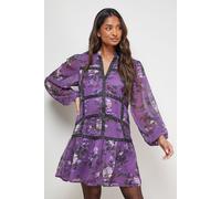 Printed Embellished Trim Detail Chiffon Mini Dress Oasis Floral 14