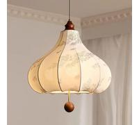 Printed Fabric Lampshade Farmhouse White Chandelier for Dining Table Ambient Lighting Linen Fabric Metal Lantern Large Nordic Pendant Light for Master Bedroom Dining Living Room Entryway E26