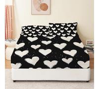 Printed Fitted Sheet Ink Painting Style White Love Heart Microfiber Bed Sheets with Pillowcases 3 Pack Black And White Super King Fitted Sheets Extra Deep 30 cm Soft Easy Care Wrinkle Fade