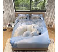 Printed Fitted Sheet King, Snow Polar Bear print Microfiber Fitted Sheets with Deep Pocket 30 cm White printing Microfiber Fitted Bed Sheets Soft Breathable Fade Resistant