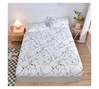 Printed Fitted Sheet White Marble Print Fitted Sheet - Elastic Edges For Single/Queen/King Size, All-Around Double Bed Cover(1,2 Pillowcase48x74cm)