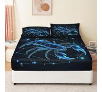 Printed Fitted Single Sheet Comfort Bedding 3PC fitted Sheet Printed Vector Illustration Scorpion Bed Sheets Deep Pocket 30cm Easy Care Soft Brushed Microfibre Fabric Bedding Sheets Blue