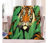 Printed flannel Blanket Retro Soft Animal Tiger, 79 × 79 inch Ultra-Soft Plush Orange Blanket - Cozy Home Décor for Bed, Sofa, Couch Idea