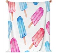 Printed Fleece Blanket Popsicles Summer Sweet Throws Soft Sherpa No Shed No Pilling Ultra Soft Plush 180 X 200 Décor Flannel Blanket for Bed, Sofa, Couch and Gift Blue Pink