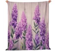 Printed Fleece Blanket Purple Flowers Pastoral Fresh Throws Soft Sherpa No Shed No Pilling Ultra Soft Plush 220 X 240 Décor Flannel Blanket for Bed, Sofa, Couch and Gift Purple Green