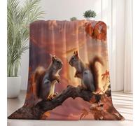 Printed Fleece Throw Blanket for Adult Children, Sunset Style Animals Squirrel Design Bed Blanket, Dark Red Soft Warm hypoallergenic blanket Bedding for Bed Couch, 150×200 cm