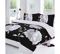 Printed Flower Rosaleen Duvet/Quilt Cover Bedding Set with Pillow Cases - Available in 4 Sizes by Papa Jones Ltd. (Single (137 x 198cm) Approx, White/Black)