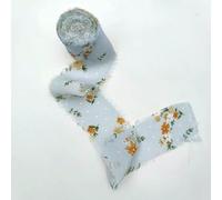 Printed Flower Silk Chiffon Ribbon Wedding Hand Torn Raw Edge Rural Wind Snow Spun Small Fresh Bouquet Ties Broken Tassel Ribbon-Light BLUE-5m