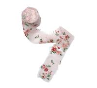 Printed Flower Silk Chiffon Ribbon Wedding Hand Torn Raw Edge Rural Wind Snow Spun Small Fresh Bouquet Ties Broken Tassel(Pink)