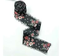 Printed Flower Silk Chiffon Ribbon Wedding Hand Torn Raw Edge Rural Wind Snow Spun Small Fresh Bouquet Ties Broken Tassel Ribbon-black-5m