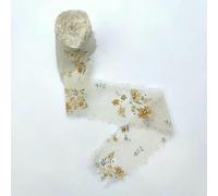 Printed Flower Silk Chiffon Ribbon Wedding Hand Torn Raw Edge Rural Wind Snow Spun Small Fresh Bouquet Ties Broken Tassel Ribbon-Light yellow-5m