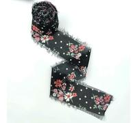 Printed Flower Silk Chiffon Ribbon Wedding Hand Torn Raw Edge Rural Wind Snow Spun Small Fresh Bouquet Ties Broken Tassel Ribbon