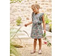 Printed frilled-sleeve dress for girls emerald green