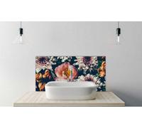 Printed Glass Bathroom Splashback - Vintage Bouquet Of Beautiful Flowers On Black. Floral Background. Baroque Old 600X300mm